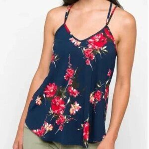 Papermoon Blue Floral Criss Cross Strappy Knit Tank Top
